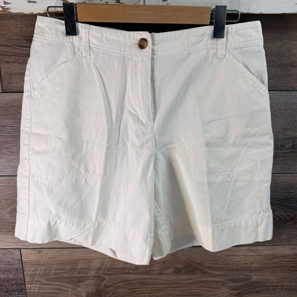 CHARTER CLUB Katherine Fit White Cotton Shorts Button Zip Front Deep Pockets